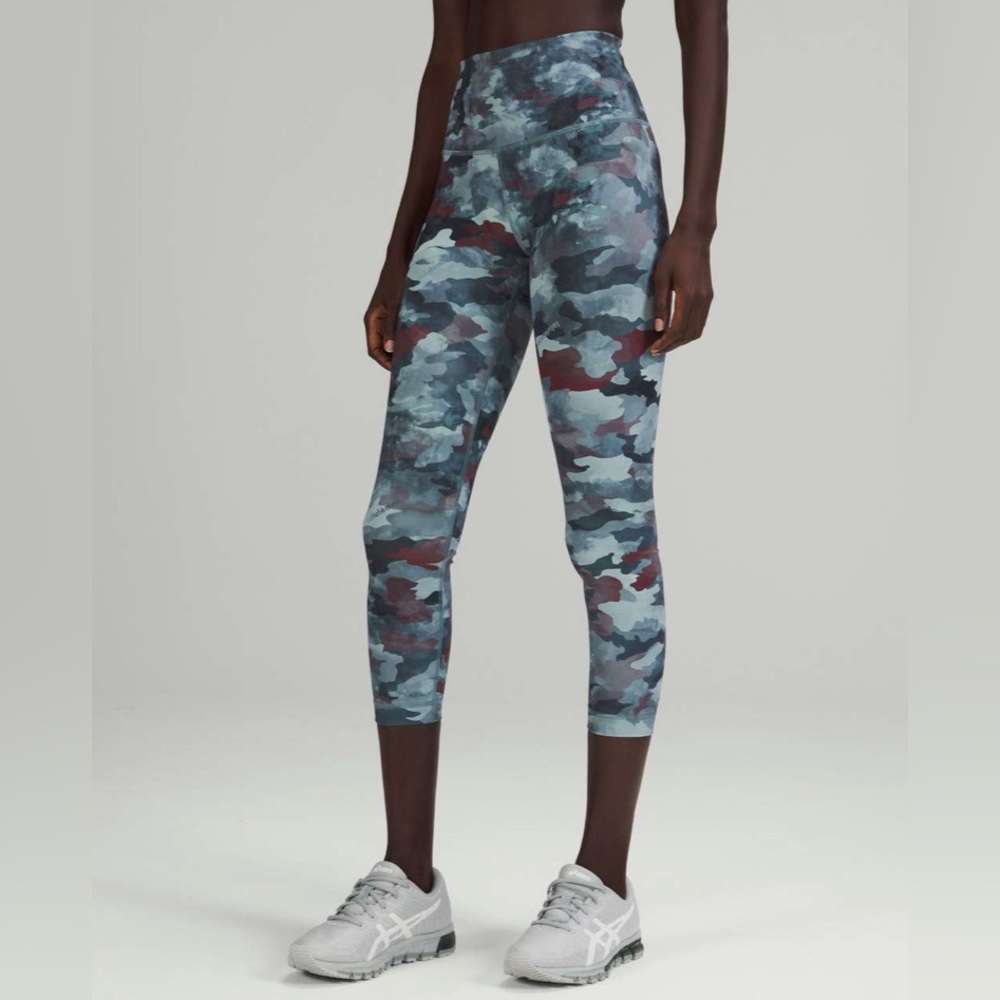 Lululemon Wunder Train High-Rise Crop 23" Heritage Camo Wash Mineral Blue Multi
